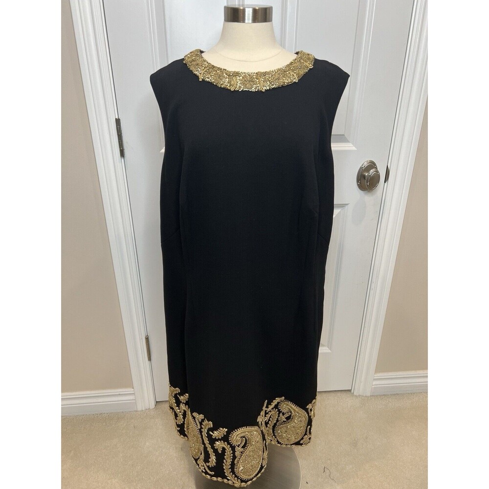 Black Gold Beaded Embroidered  Sleeveless Sheath Dress 2XL New Cocktail Party